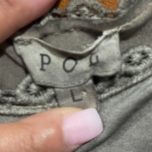 POL Embroidered Trim Gray Green Mini Sleeveless Tank Tunic Dress Size Large Boho - Picture 3 of 3